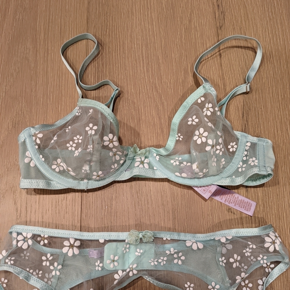 Sheer Floral Lingerie Set in Light Blue - Picture 9 of 9